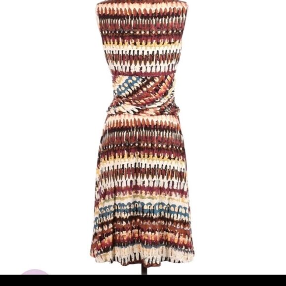 Lafayette 148 midi dress sleeveless feather stripe print V-neck Size Small - Picture 3 of 10